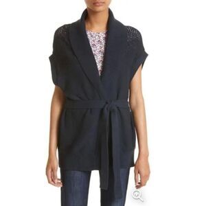Rag and Bone Andi Organic Cotton Cardigan Sweater Wrap Belted Blue NWT Size XL